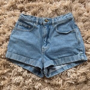 American Apparel Light Blue High-Rise Cuffed Denim Shorts 26